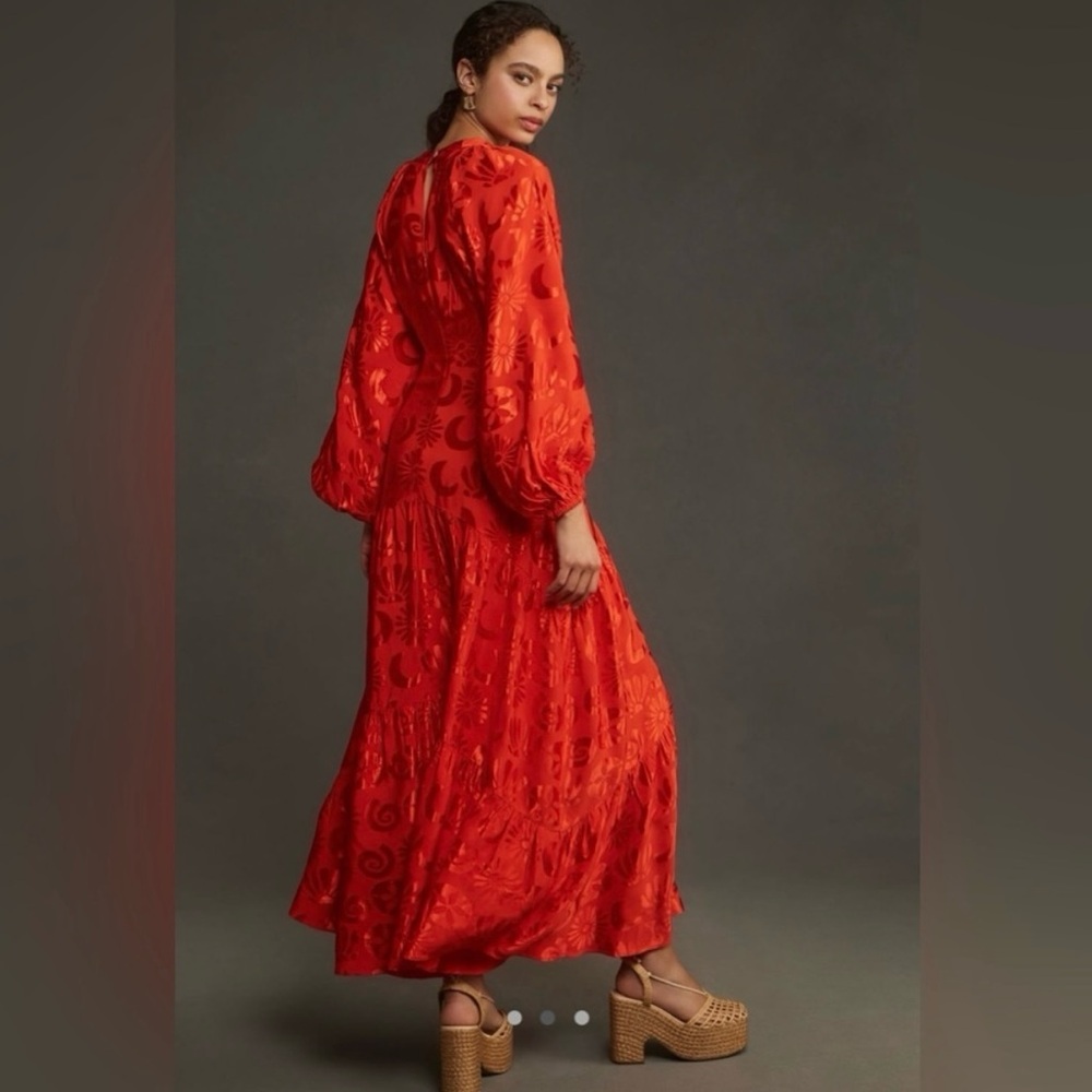 Farm Rio Jacquard V Neck Maxi Dress in Orange - Picture 2 of 4